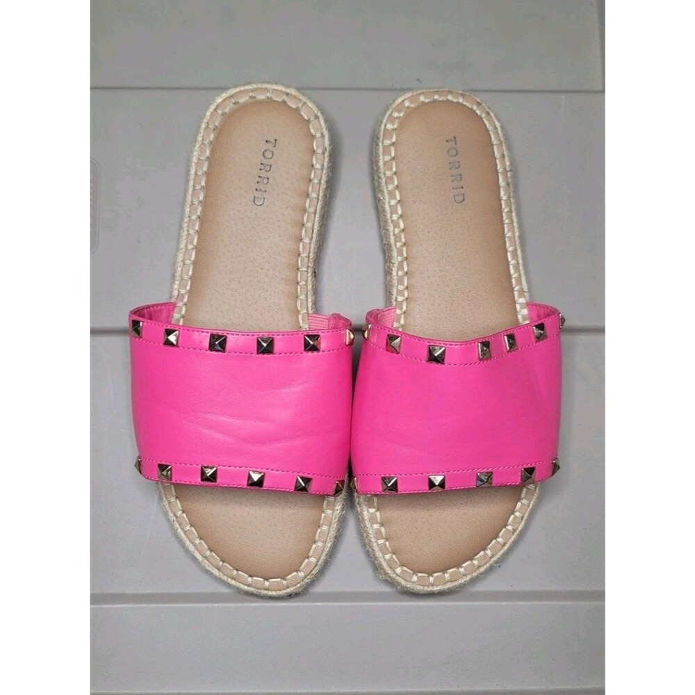Torrid Slide Sandals Womens Size 9 Wide Hot Pink Studded Espadrille Slip-On